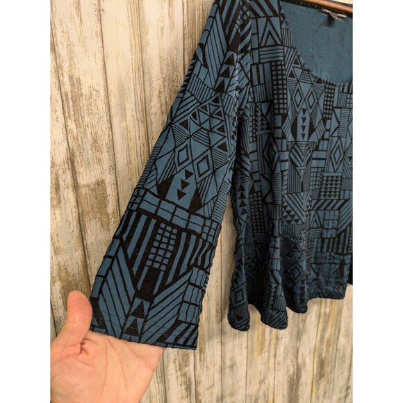 Lucy Diamonds Cropped Peplum Aztec Top Teal Velvet Scoop Neck 1X - Picture 2 of 11